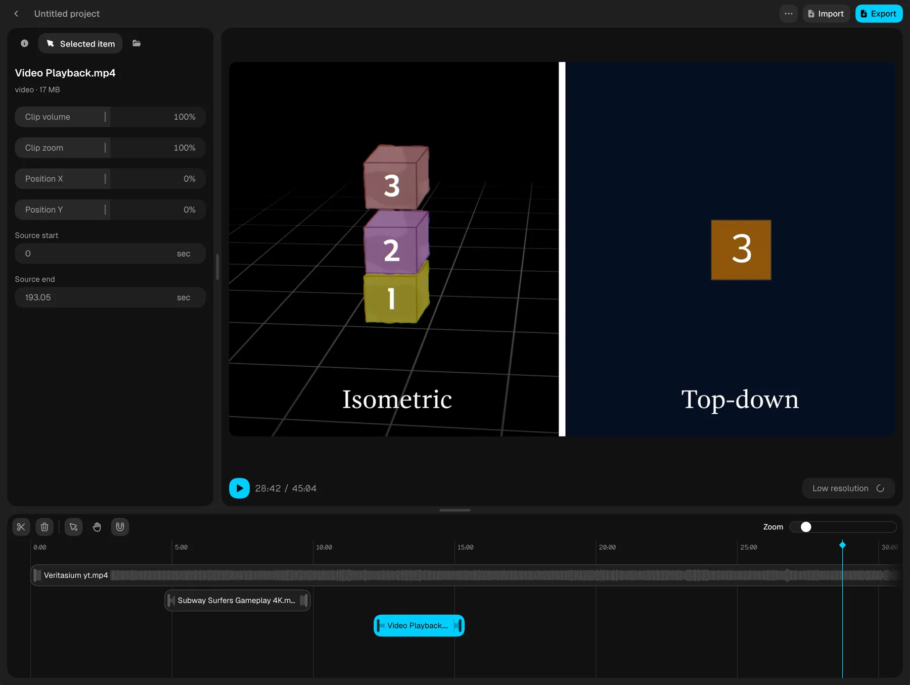 Local Video Editor timeline and preview in dark mode